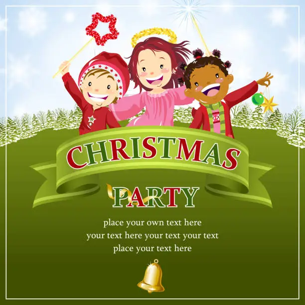 Vector illustration of Kids With Christmas Celebration Scroll