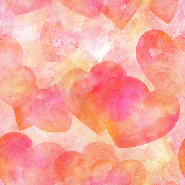 istock Seamless pattern of pastel watercolor hearts on a pink background, a Valentine day or wedding repeat print 1059041236