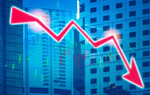 istock Stock index graph and chart in modern building background (red bear chart) 1059048626