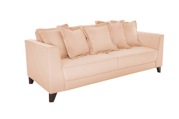 istock Three seats cozy color fabric sofa isolated on white background 1059050402