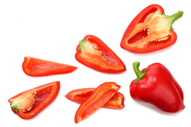 istock sliced red sweet bell pepper isolated on white background. top view 1059056886