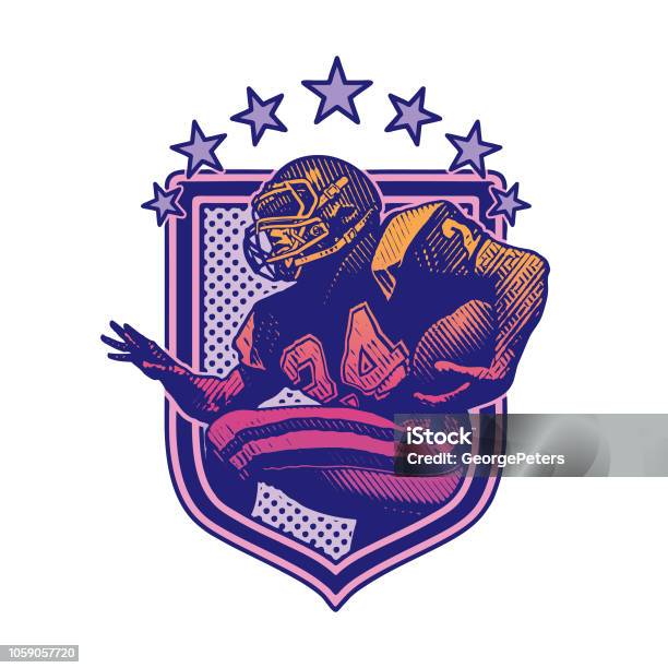 American Football Player Running Flat Design Stock Illustration - Download Image Now - Logo, American Football - Ball, American Football - Sport