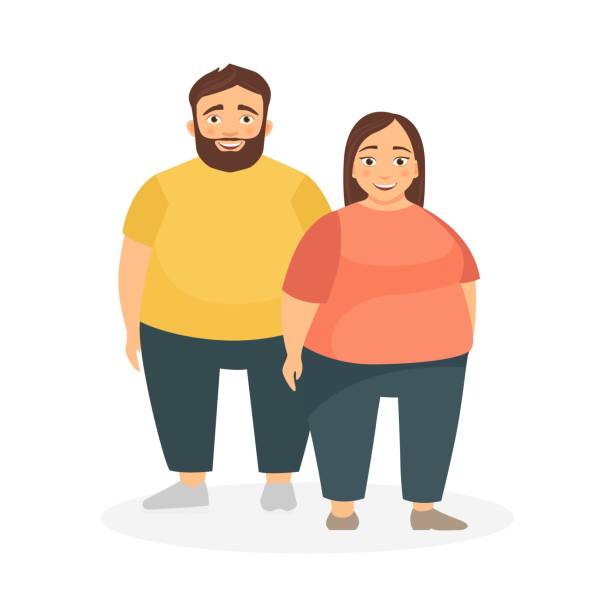 ilustrações de stock, clip art, desenhos animados e ícones de a man and a woman with obesity. - dieting overweight weight scale healthcare and medicine