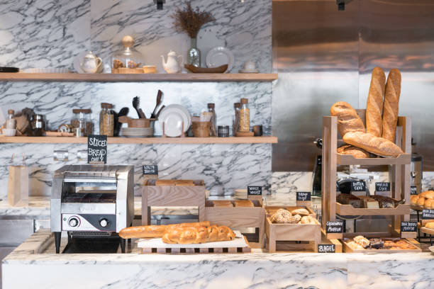 istock International buffet with assorted bread and toast line and toaster on table in breakfast buffet at kitchen in hotel. 1059063168