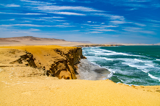 The desert of the Paracas National Reserve in south west Peru, South America.