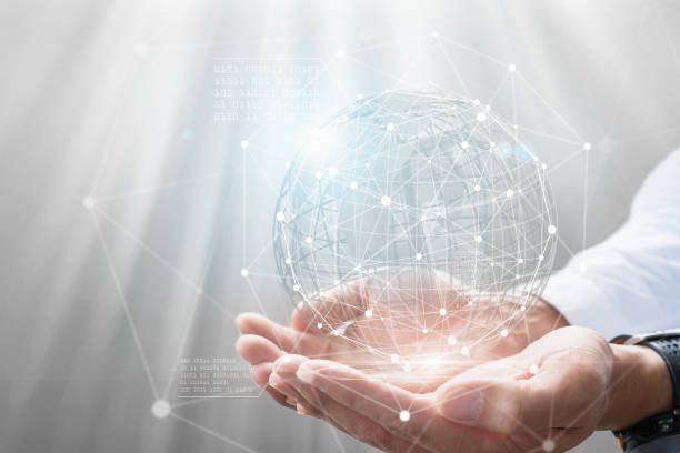 istock Businessman holding in hand with global connection concept. 1059066476