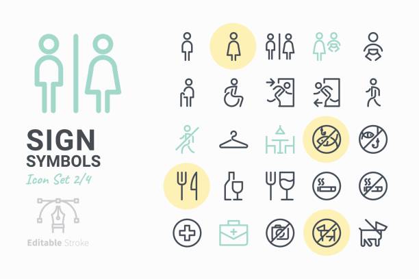 illustrations, cliparts, dessins animés et icônes de jeu d’icônes de symboles signe 2 - toilettes