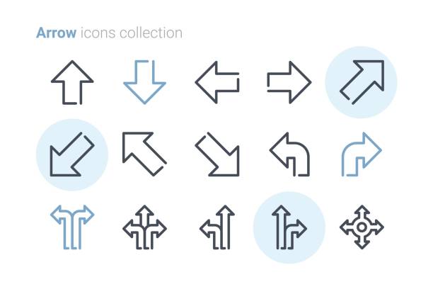 ilustraciones, imágenes clip art, dibujos animados e iconos de stock de conjunto de iconos de flecha - turning right