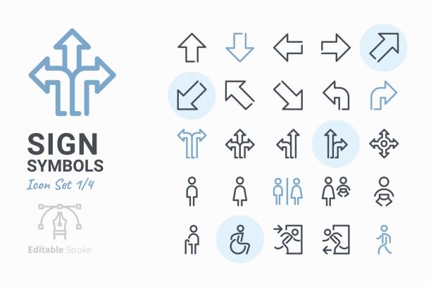 ilustrações de stock, clip art, desenhos animados e ícones de sign symbols icon set 1 - turning right