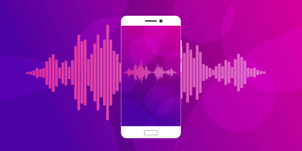 istock Pink violet Sound waves on screen of a smartphone 1059082430