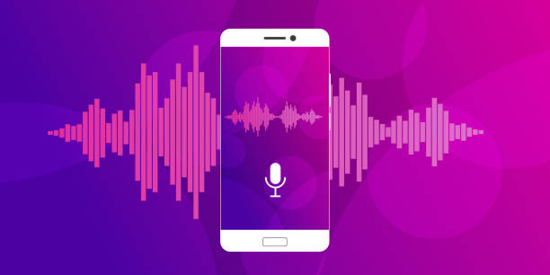 istock Pink violet Sound waves on screen of a smartphone 1059083766