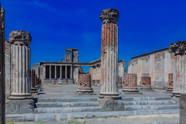 Ruins of basilica in the forum of Pompeii, Italy stock photo