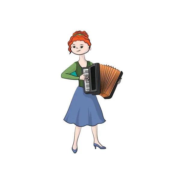 Vector illustration of Girl (woman) plays the accordion. Vector color illustration