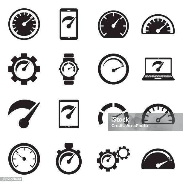 Speedometer Icons Black Flat Design Vector Illustration Stock Illustration - Download Image Now