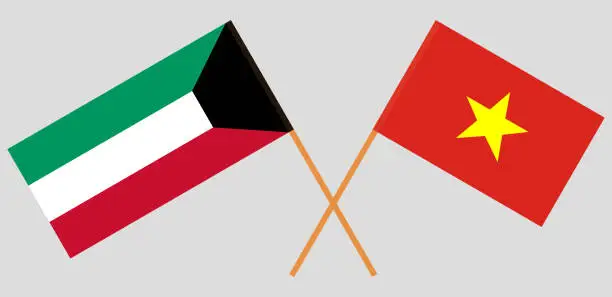 Vector illustration of Socialist Republic of Vietnam and Kuwait opposition. The Vietnamese and Kuwaiti flags. Official colors. Correct proportion. Vector