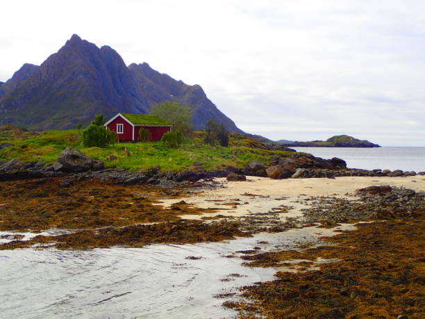 istock a red hut by the fjord 1059099594