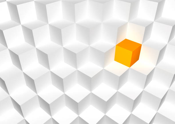 istock 3d staircase of white cubes. Different squares, yellow yellow on white squares. Abstract background 1059099848