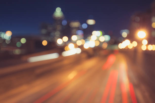 Abstract urban night light bokeh defocused background