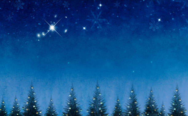 istock Conceptual christmas trees against night background. 1059104822