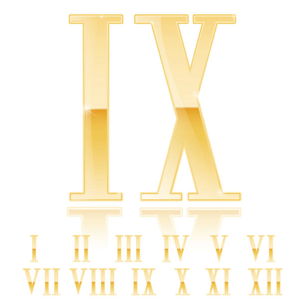 римская цифра девять. золотой 3d знак - roman numeral stock illustrations