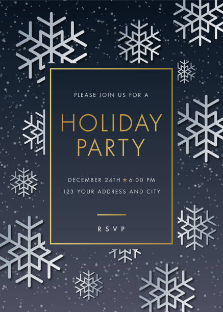 ilustrações de stock, clip art, desenhos animados e ícones de holiday party invitation with snowflake - winter abstract new frame