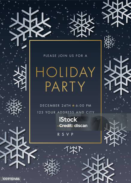 Holiday Party Invitation With Snowflake Stock Illustration - Download Image Now - Christmas, Invitation, Holiday - Event