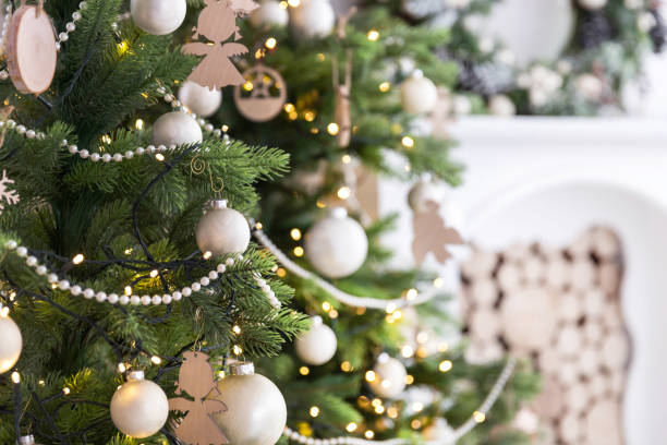 istock Christmas tree decorations and lights at home 1059110584