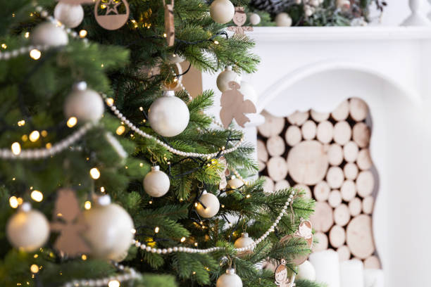 istock Christmas tree decorations and lights at home 1059110586