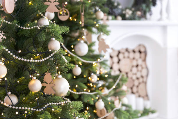 istock Christmas tree decorations and lights at home 1059110592