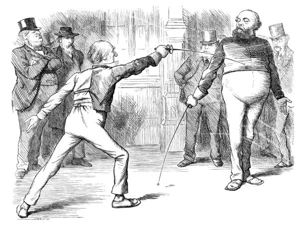 istock British London satire caricatures comics cartoon illustrations: Fencing 1059119416