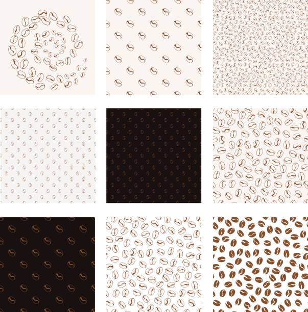 Set of coffee beans seamless pattern. Coffee vector illustration. Coffee beens seamless pattern. Coffee vector illustration. texture cafe stock illustrations