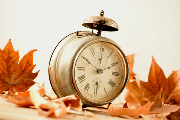 istock old alarm clock surrounded by dry leaves 1059121992