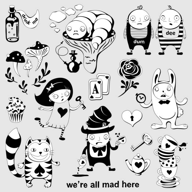 ilustrações de stock, clip art, desenhos animados e ícones de set of  characters of wonderland - cartoon mushroom fairy fairy tale