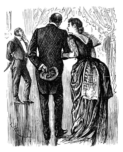 istock British London satire caricatures comics cartoon illustrations: Couple 1059125002