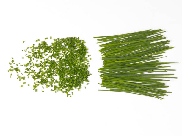 erba cipollina tritata - chive herb isolated freshness foto e immagini stock