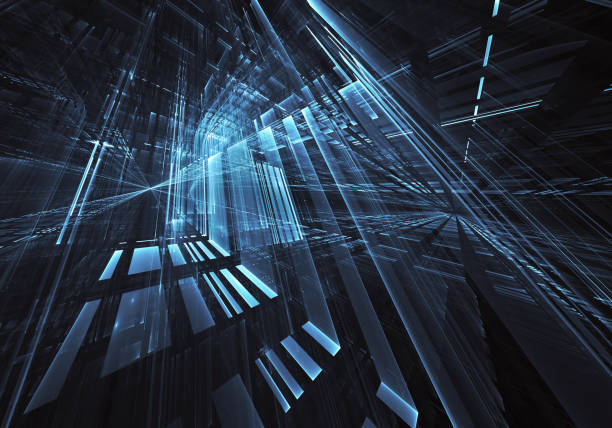 istock Abstract 3D fractal background, texture. Virtual Neon City 1059127738