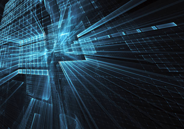 istock Abstract 3D fractal background, texture. Virtual Neon City 1059127996