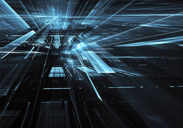 istock Abstract 3D fractal background, texture. Virtual Neon City 1059128122