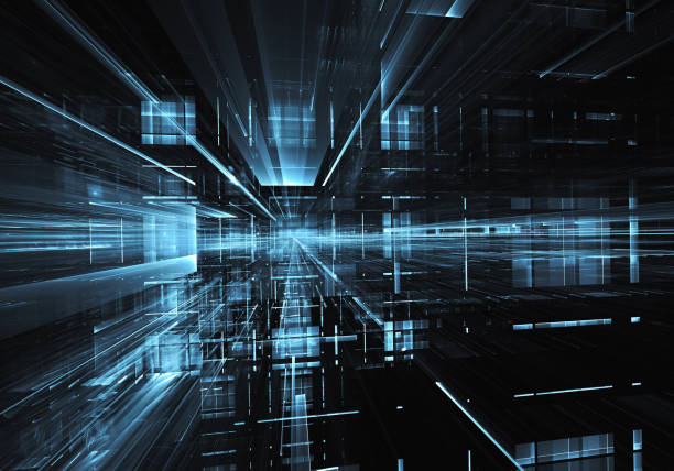istock Abstract 3D fractal background, texture. Virtual Neon City 1059128160