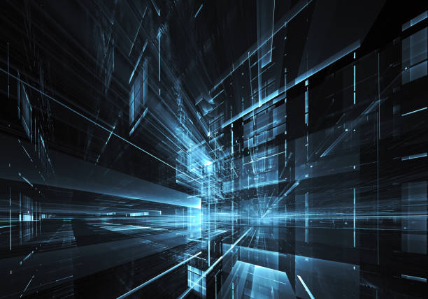 istock Abstract 3D fractal background, texture. Virtual Neon City 1059128168