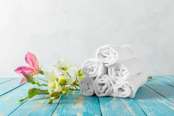 istock towels with orchid flower 1059141054