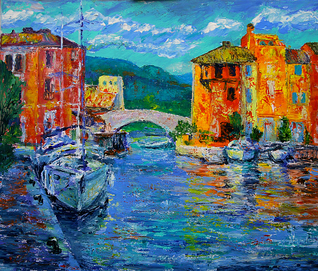Art painting of Port Grimaud  in France