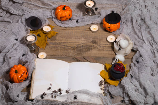 istock Halloween background. Opened book of bewithcment. 1059147994