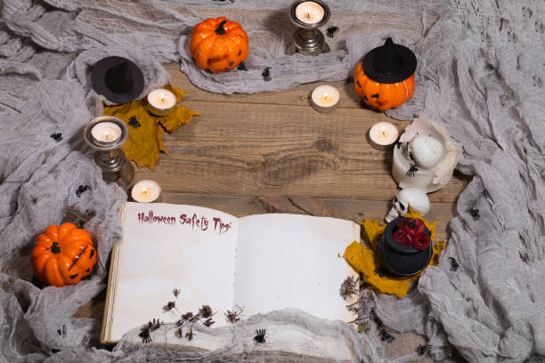 istock Halloween safety tips. Opened book of bewitchment. 1059149548