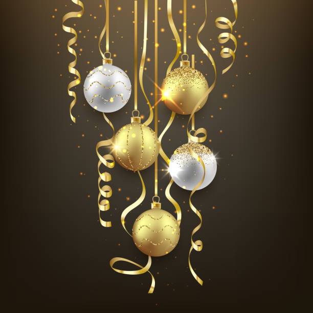istock Christmas and New Year soft background design, decorative gold balls with confetti, vector illustration 1059150282