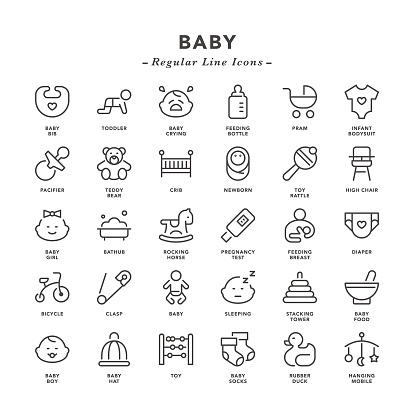 Baby - Regular Line Icons - Vector EPS 10 File, Pixel Perfect 30 Icons.