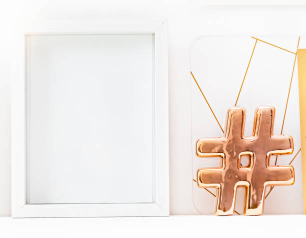 istock Home decor accessories: picture frame, clipboard, hashtag decoration 1059160250