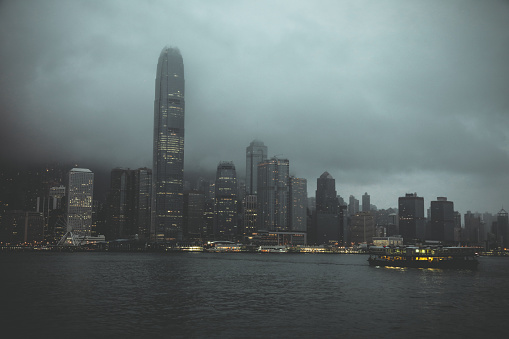 Hong Kong harbor skyline dusk Star Ferry boat