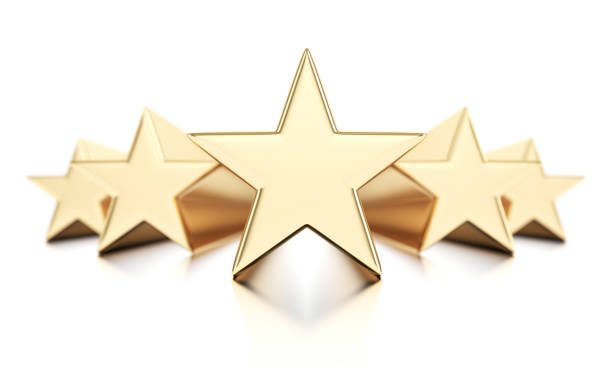 pięć złotych gwiazdek - star shape service perfection gold zdjęcia i obrazy z banku zdjęć