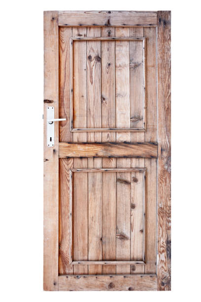 istock Old wooden door isolated on white 1059170750